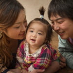 女の子ハーフバースデー家族写真3人